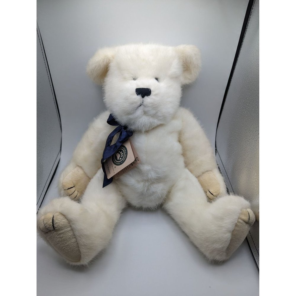 Vtg. Boyds Stuffed Bear Large White Blue Bow Alabaster B. Bigfoot Plush Retired